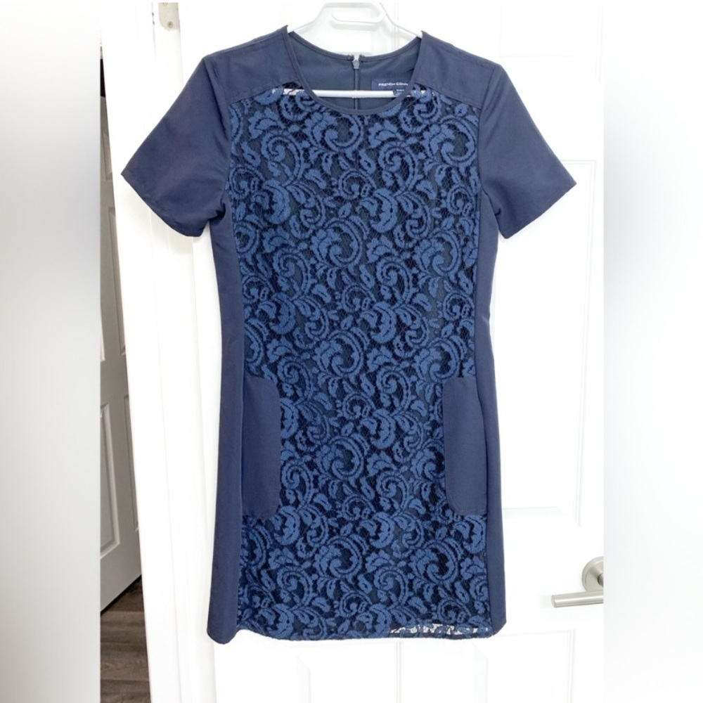 Navy Lace Short Sleeve Mini Dress